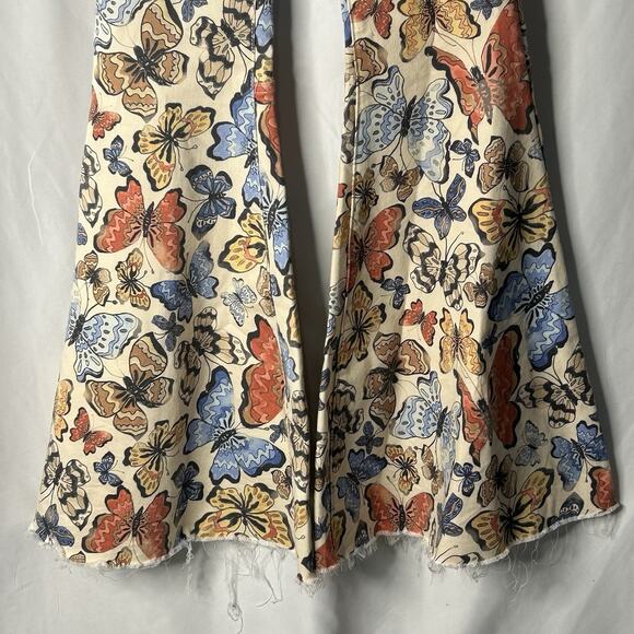 Free People Women Float On Flare Jeans Printed Butterflies Size 24 - Picture 9 of 16